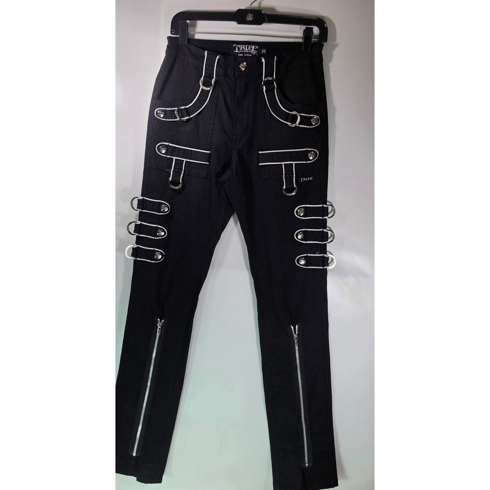 Tripp NYC Bondage Pants Size 24 Black White Trim Goth Punk Daang Goodman